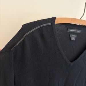 John Varvatos Luxe Leather Detail V-Neck Sweater